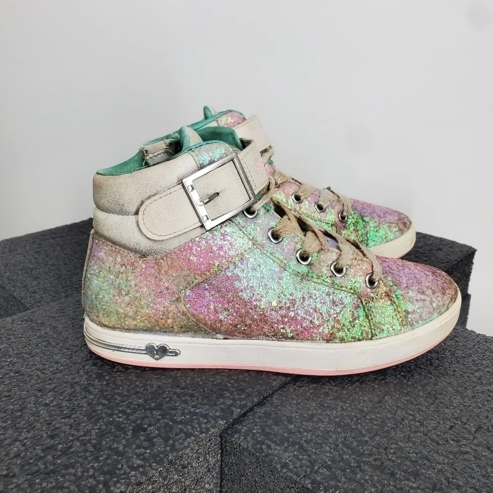 Skechers Girls Multi Colored Sparkle High Top Sneakers Size 3 Youth Shoes